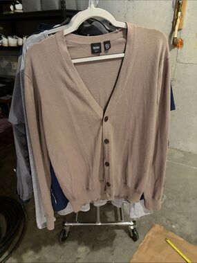 BOSS Men's Taupe Button-Front V-Neck Cardigan